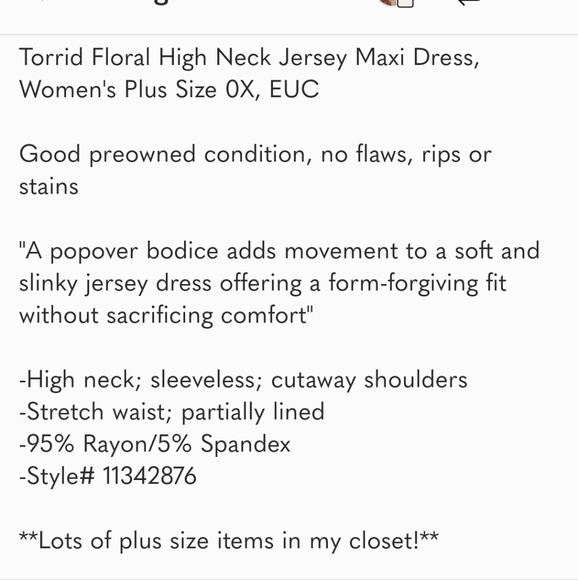 Torrid Floral High Neck Jersey Maxi Dress PLUS 0X EUC 11342876 - Picture 14 of 14